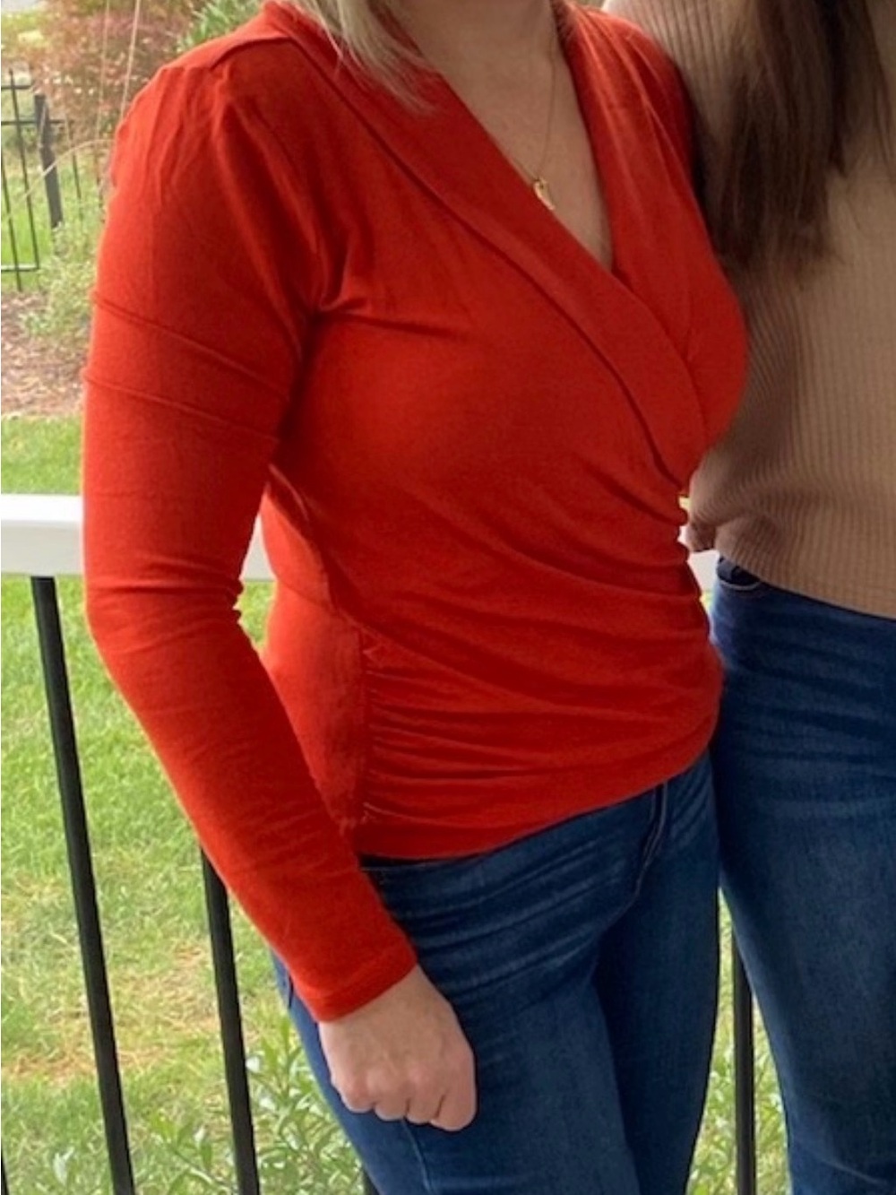 Ann Taylor Dark Orange Faux Wrap Long Sleeve Top